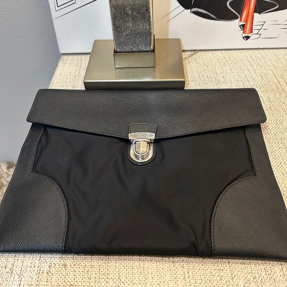 Prada Push Lock Portfolio Pouch in Saffiano Leather & Tessuto Nylon - Picture 2 of 12